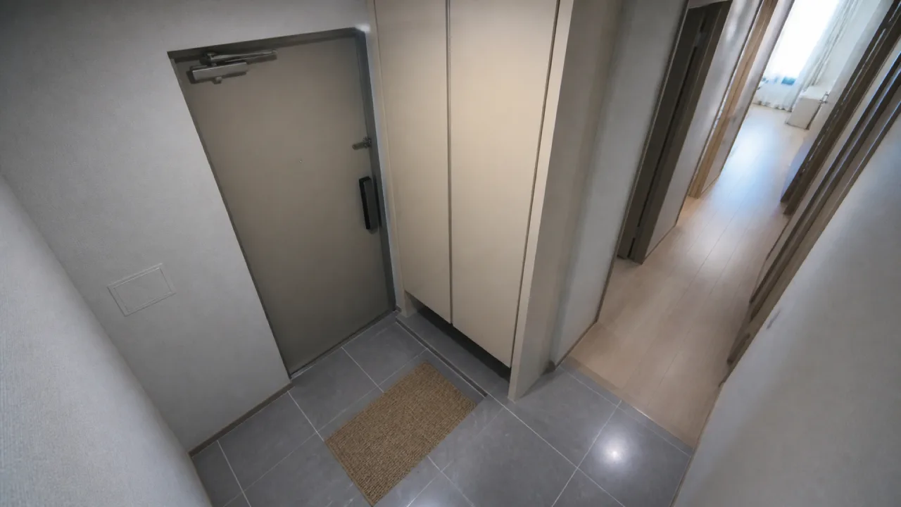 현관문과 복도가 보이는 PhoneCam 카메라 배치 예시